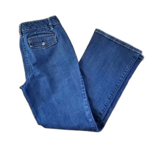 Ann Taylor Women Sz 6 Curvy Denim Blue Jeans Back Flap Pockets Thick Stitch Trim - Picture 1 of 8